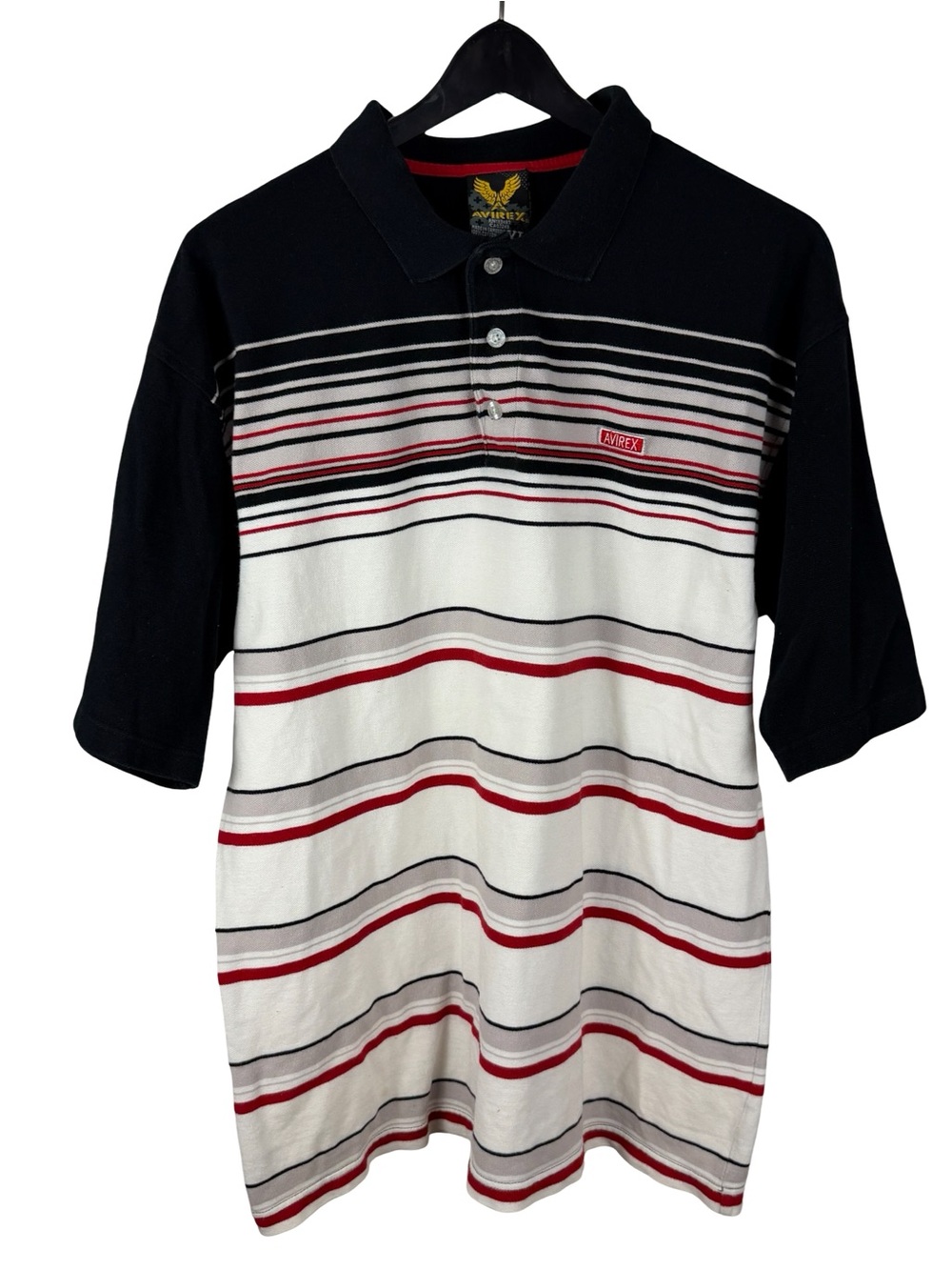 Vintage Y2K Avirex Striped Streetwear Micro Logo Polo Shirt Size XL